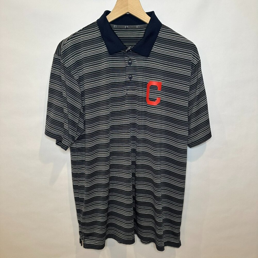Cleveland guardians MLB golf performance polo, navy white stripes